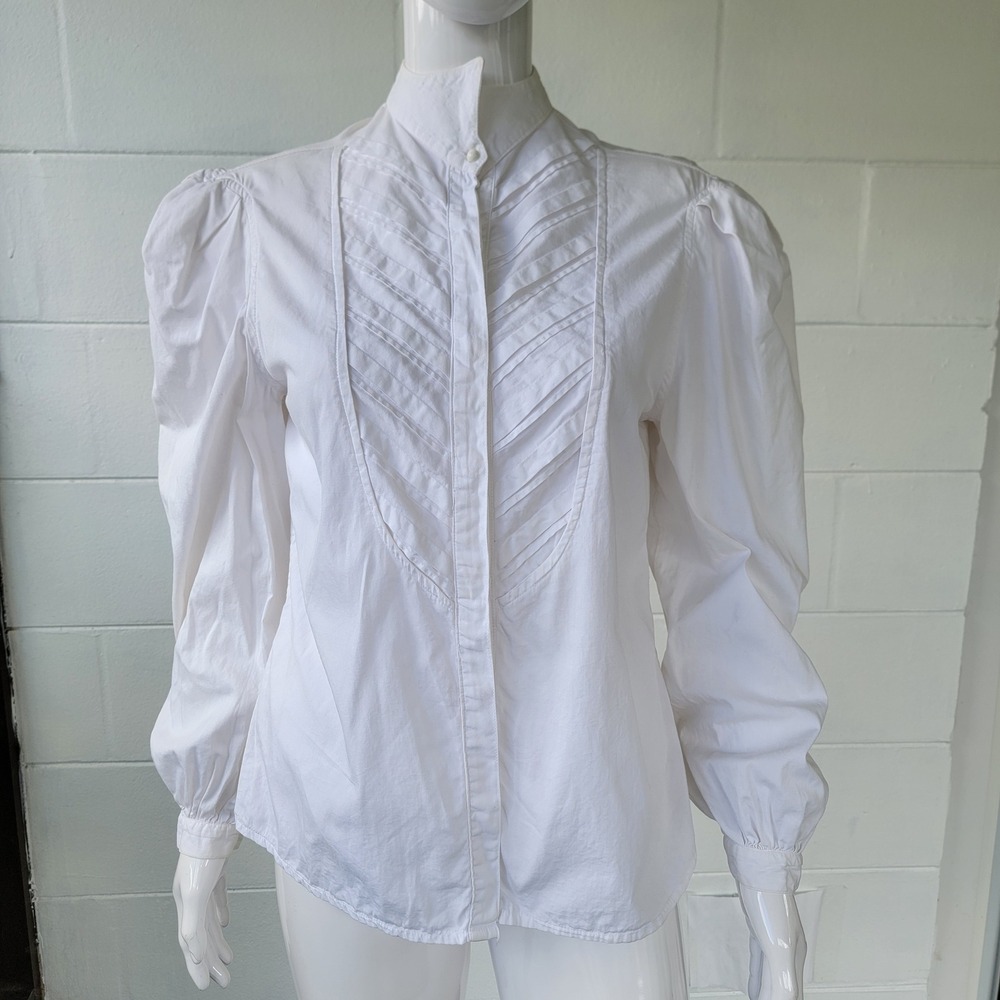 VTG 80s Geoffrey Beene for Chesa White Blouse Women L Victorian Romantic Prairie